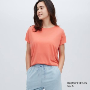 Camiseta Uniqlo Drape Barco Neck Corta Sleeved Mujer Naranjas | 5961DYAMJ