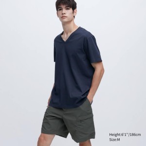 Camiseta Uniqlo Dry Colour V Neck (2020 Season) Hombre Azul Marino | 2605EWTAU