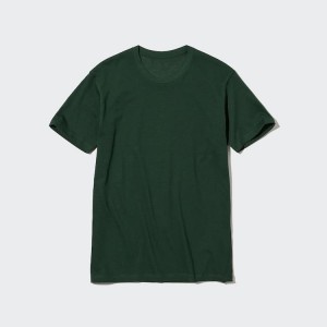 Camiseta Uniqlo Dry Crew Neck Corta Sleeved Hombre Verde Oscuro | 4136JNSUT