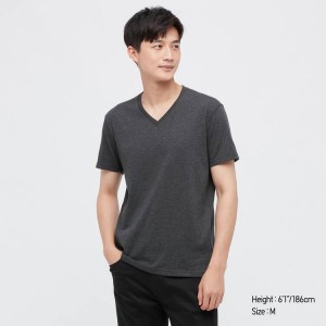 Camiseta Uniqlo Dry V Neck Hombre Gris Oscuro | 4230ERYHV