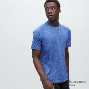 Camiseta Uniqlo Dry-ex Crew Neck Corta Sleeved Hombre Azules | 8716OHAWN