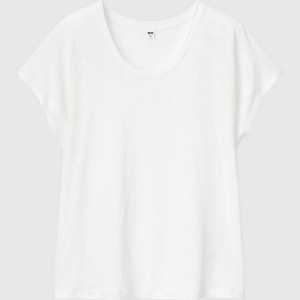 Camiseta Uniqlo Linen Blend French Sleeve Mujer Blancas | 1706SLZIV