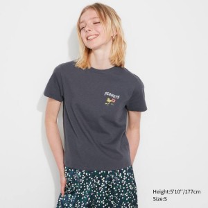 Camiseta Uniqlo Love Sunshine & Peanuts Ut Estampadas Mujer Gris Oscuro | 8320FEUOM