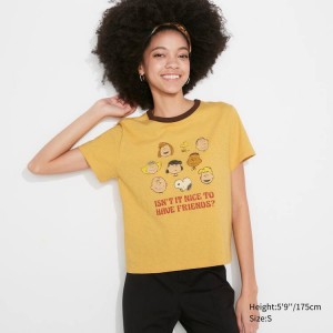 Camiseta Uniqlo Love Sunshine & Peanuts Ut Estampadas Mujer Amarillo | 8735VHNQD