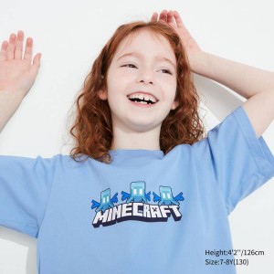 Camiseta Uniqlo Minecraft Ut Estampadas Niños Azules | 3258LQGEH