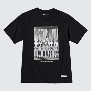 Camiseta Uniqlo Peace For All Ut Estampadas (Kosuke Kawamura) Hombre Negras | 7915RKZND