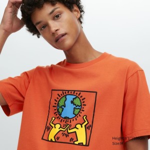 Camiseta Uniqlo Peace For All Ut Estampadas (Keith Haring) Hombre Naranjas | 2613EQUKR