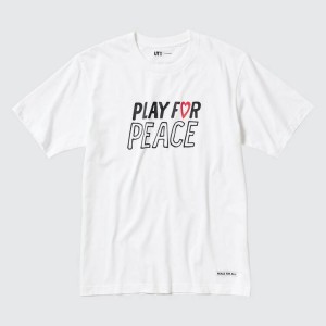 Camiseta Uniqlo Peace For All Ut Estampadas (Kei Nishikori) Mujer Blancas | 0895ELQZS