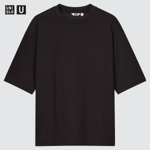 Camiseta Uniqlo U Airism Algodon Oversized Crew Neck Hombre Negras | 0948XGKRT