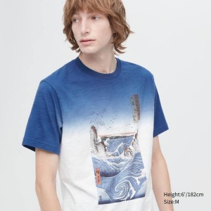 Camiseta Uniqlo Ukiyo-e Archive Ut Estampadas Hombre Azules | 9627DHCIZ