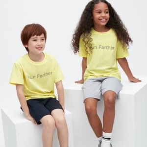 Camiseta Uniqlo Ultra Stretch Dry-ex Crew Neck Corta Sleeved Niños Amarillo | 6543MNAHK