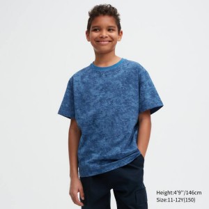 Camiseta Uniqlo Ultra Stretch Dry-ex Printed Crew Neck Corta Sleeved Niños Azules | 9805ZUXAY