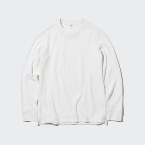 Camiseta Uniqlo Waffle Crew Neck Long Sleeved Hombre Blancas | 9835NSFRW