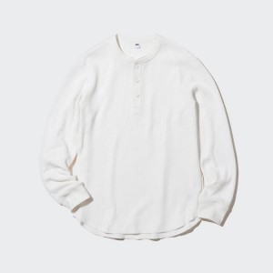 Camiseta Uniqlo Waffle Henley Neck Long Sleeved Hombre Blancas | 6428IZDGL