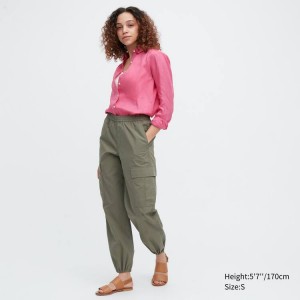 Pantalones Uniqlo Easy Anchos Fit Cargo Mujer Verde Oliva | 8730ZLWFO