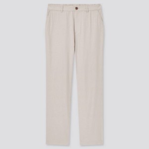 Pantalones Uniqlo Linen Algodon Blend Tapered (2021 Season) Mujer Beige | 2791IZGXW