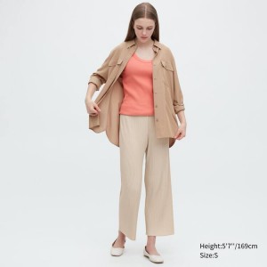 Pantalones Uniqlo Plisado Directo Leg Easy Mujer Beige | 5408VJXDO