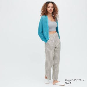 Pantalones Uniqlo Seersucker A Rayas Easy Mujer Azules | 4086WXZPY