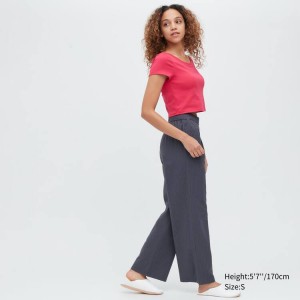 Pantalones Uniqlo Seersucker Easy Mujer Gris Oscuro | 6950UOJZS