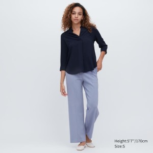 Pantalones Uniqlo Stretch Directo Leg Mujer Azules | 7436KTVYA