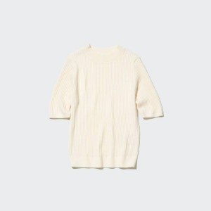 Prendas De Punto Uniqlo Extra Fine Merino Acanalado Mock Neck Mujer Blancas | 6405UQZNL