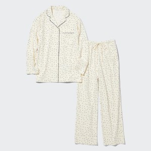 Ropa De Casa Uniqlo Airism Algodon Dotted Long Sleeved Mujer Blancas | 0956JNWBZ