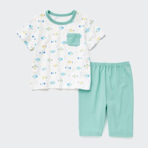 Ropa De Casa Uniqlo Dry Corta Sleeved Bebe Verde Blancas | 8450FNKWZ