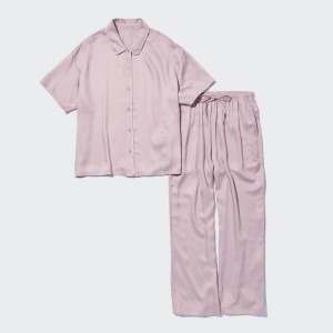 Ropa De Casa Uniqlo Satin Pajamas (Corta Sleeve) Mujer Rosas | 5789FCEDN