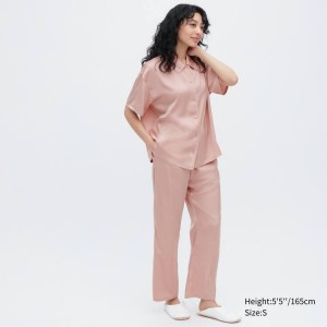 Ropa De Casa Uniqlo Satin Pajamas (Corta Sleeve) Mujer Rosas | 3781IRGVY