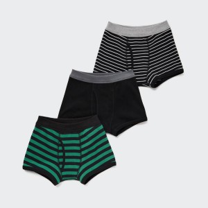 Ropa Interior Uniqlo A Rayas Boxer (Three Pairs) Niños Negras Verde Gris | 5013TCWAM