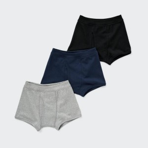 Ropa Interior Uniqlo Boxer (Three Pairs) Niños Gris Azules Negras | 0963GSZKW