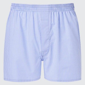 Ropa Interior Uniqlo Woven Gingham Checked Boxer Hombre Azules | 4629AHQSJ