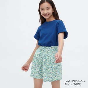 Short Uniqlo Linen Blend Flower Print Easy Niños Verde | 1390QXEKJ