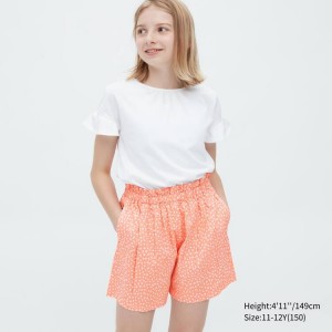 Short Uniqlo Seersucker Flower Print Easy Niños Naranjas Claro | 1598ZKOHB