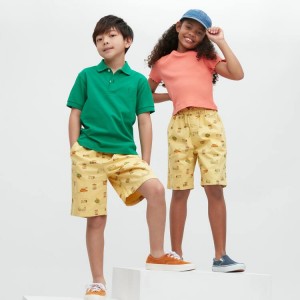 Short Uniqlo Stretch Printed Easy Niños Amarillo | 9327XSMGT