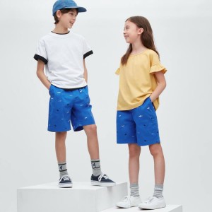 Short Uniqlo Stretch Printed Easy Niños Azules | 3570CQYKM