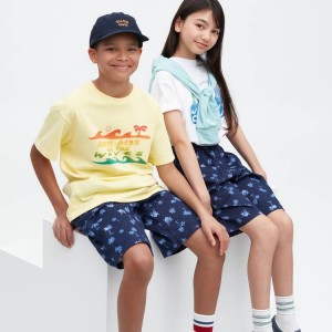 Short Uniqlo Stretch Printed Easy Niños Azul Marino | 0951OUACI