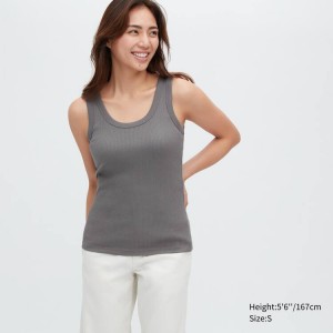 Tops Uniqlo Acanalado Mujer Gris | 4739MICAT