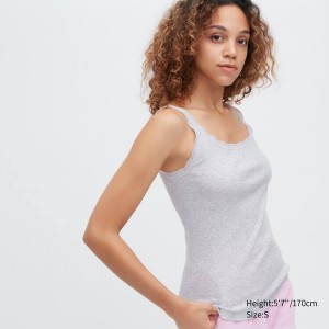 Tops Uniqlo Algodon Acanalado Encaje Sin Manga Mujer Gris | 5689KZQRF