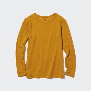 Tops Uniqlo Heattech Extra Warm Algodon Crew Neck Long Sleeved Thermal Mujer Amarillo | 5691XZWMA