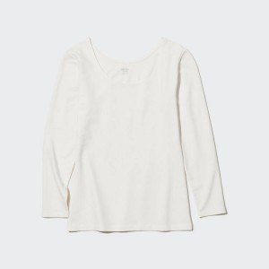 Tops Uniqlo Heattech Extra Warm Algodon Scoop Neck Long Sleeved Thermal Mujer Blancas | 1405TZLDJ