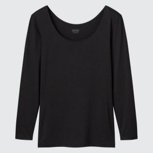 Tops Uniqlo Heattech Scoop Neck Long Sleeved Thermal Mujer Negras | 8429LAOVX