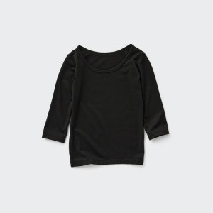 Tops Uniqlo Heattech Scoop Neck Long Sleeved Thermal Bebe Negras | 3625IBQPL