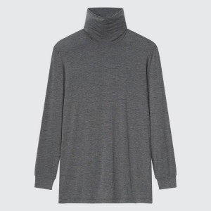 Tops Uniqlo Heattech Turtleneck Long Sleeved Thermal Hombre Gris Oscuro | 9632JAERH