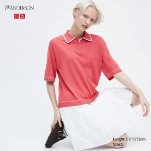 Tops Uniqlo Jw Anderson Corta Sleeved Polo Mujer Rosas | 0513UHEJO