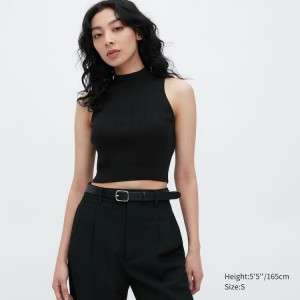 Tops Uniqlo Mock Neck Cropped Mujer Negras | 5036KBYQU