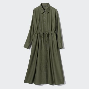 Vestido Uniqlo Algodon Long Sleeved Mujer Verde | 7942FXZJA