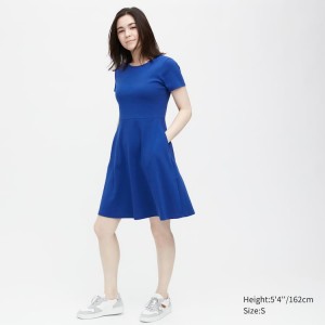 Vestido Uniqlo Corta Sleeved Flared Mujer Azules | 4671BKCDG