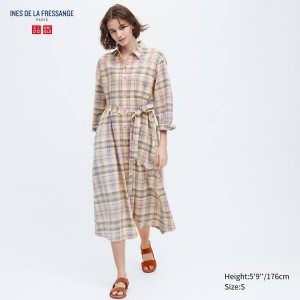 Vestido Uniqlo Ines De La Fressange Linen Algodon Blended Mujer Rosas | 3569VIWMZ