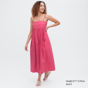 Vestido Uniqlo Linen Blend Gathered Camisole Mujer Rosas | 9746UJWYI